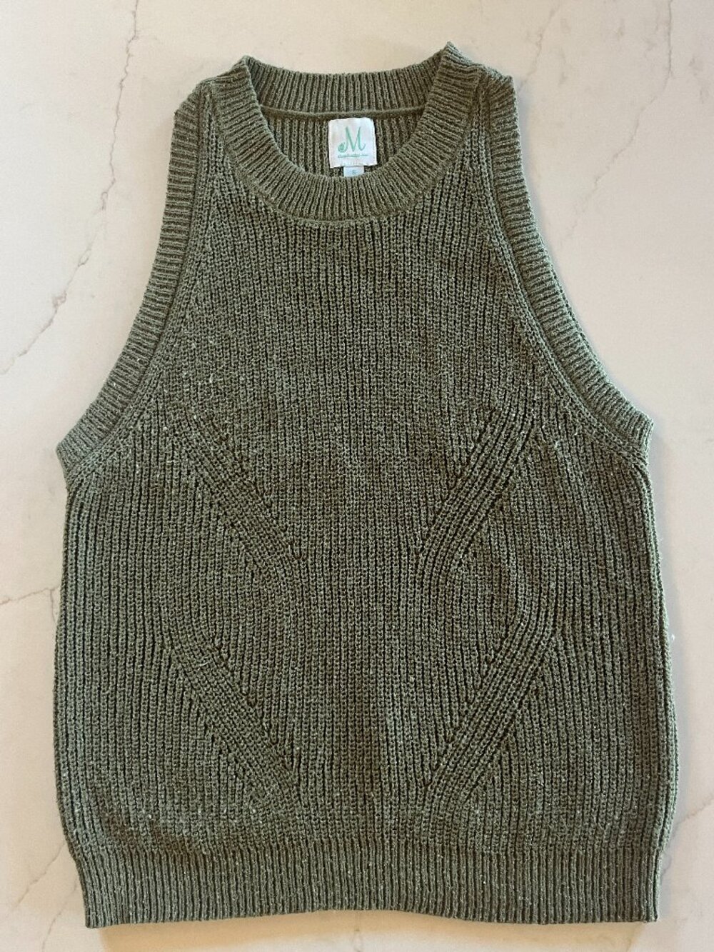 Shot the Mint Sleeveless Olive Green Sweater Size Small
